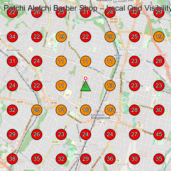 Patchi Alotchi Barber Shop GeoGrid visibility map for Barber Shop in Westwood